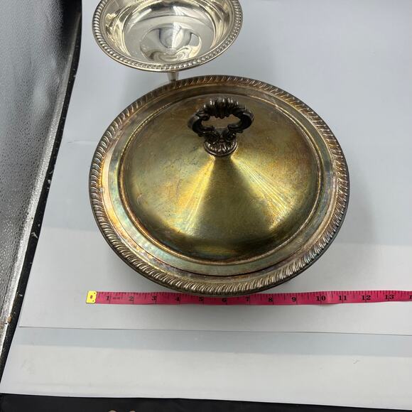 Vintage B Rogers Silver Co Serving Dish W Lid Footed Stem Candy Dish Dip MCM - Picture 4 of 10